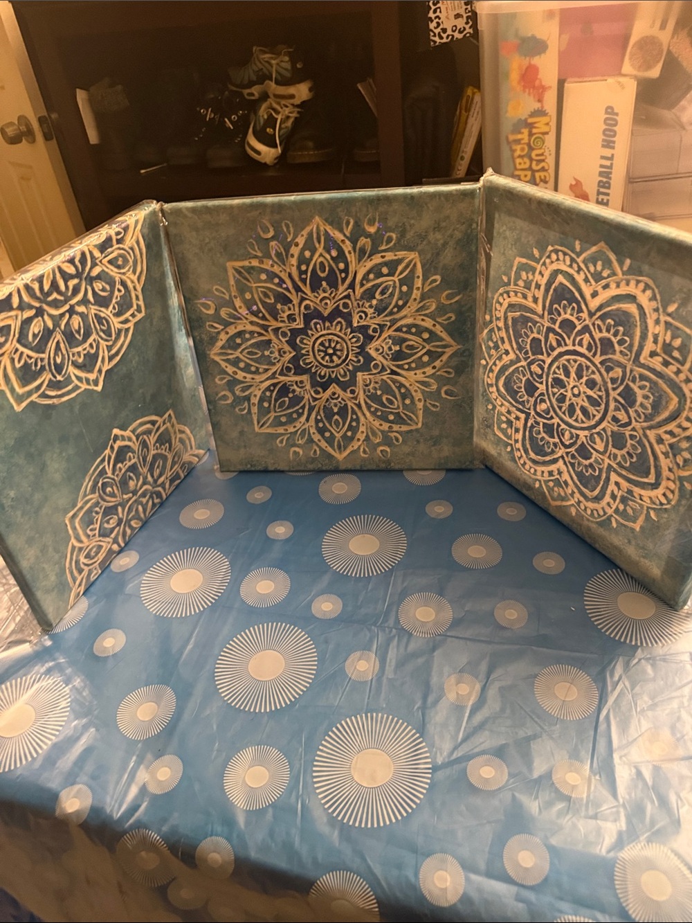 Blue Mandala Triptych Wall Art